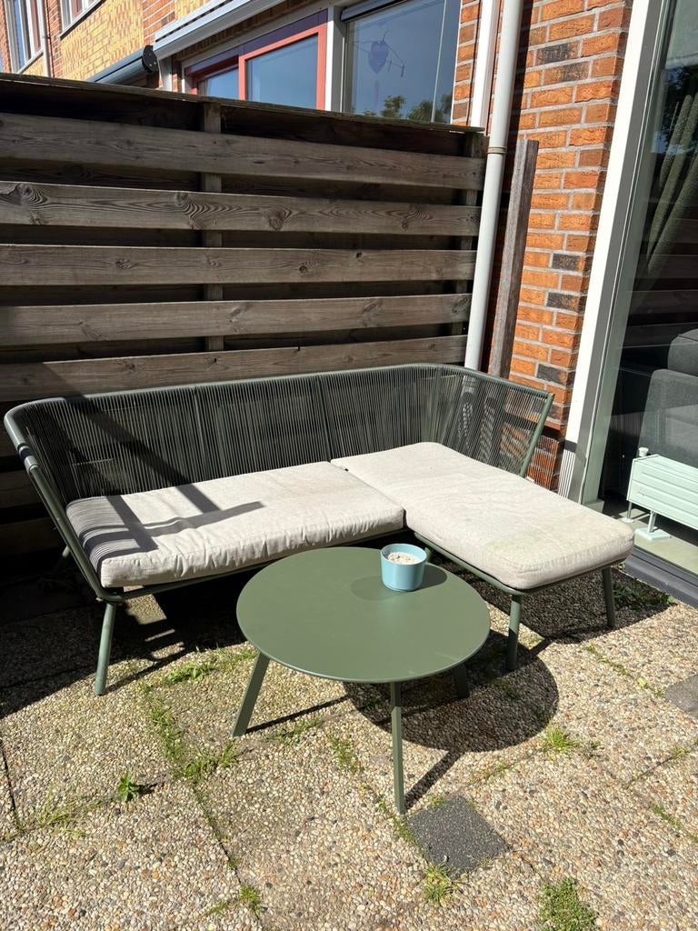 Intratuin 3-zits loungebank  iris wicker groen tafel, Ophalen, Gebruikt, 3 zitplaatsen, Loungeset