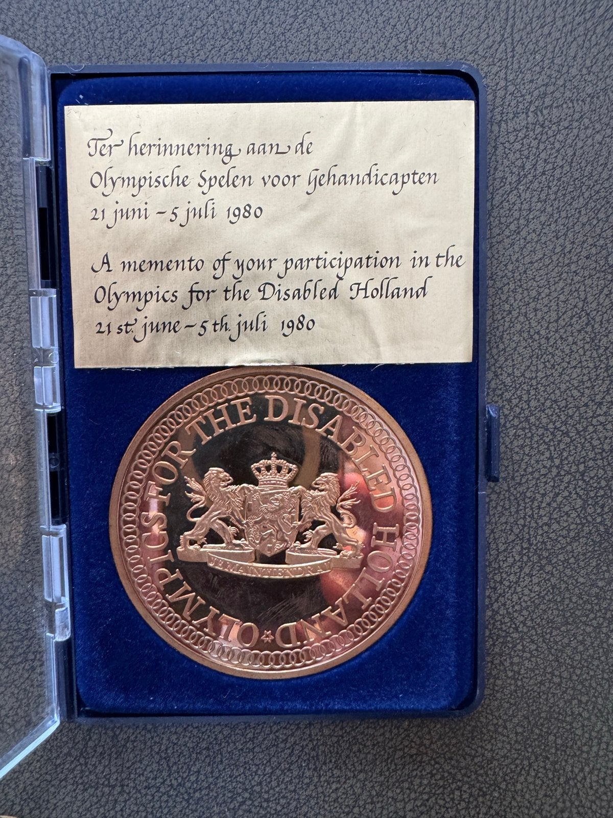 Olympische Spelen Gehandicapten 1980 Herdenkingsmedaille, Ophalen of Verzenden, Brons, Nederland