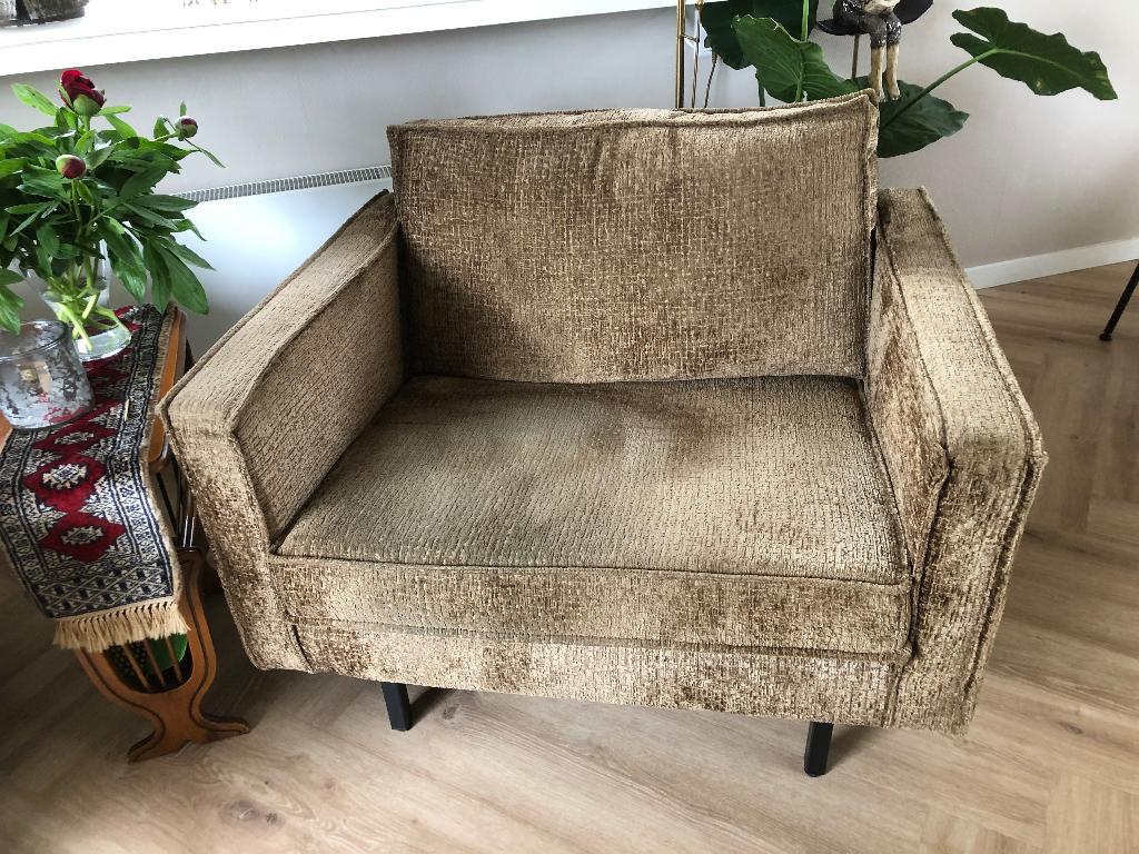 2 Fauteuils Rodeo Structure Velvet Brass, Ophalen, Gebruikt, 75 tot 100 cm, 100 tot 125 cm