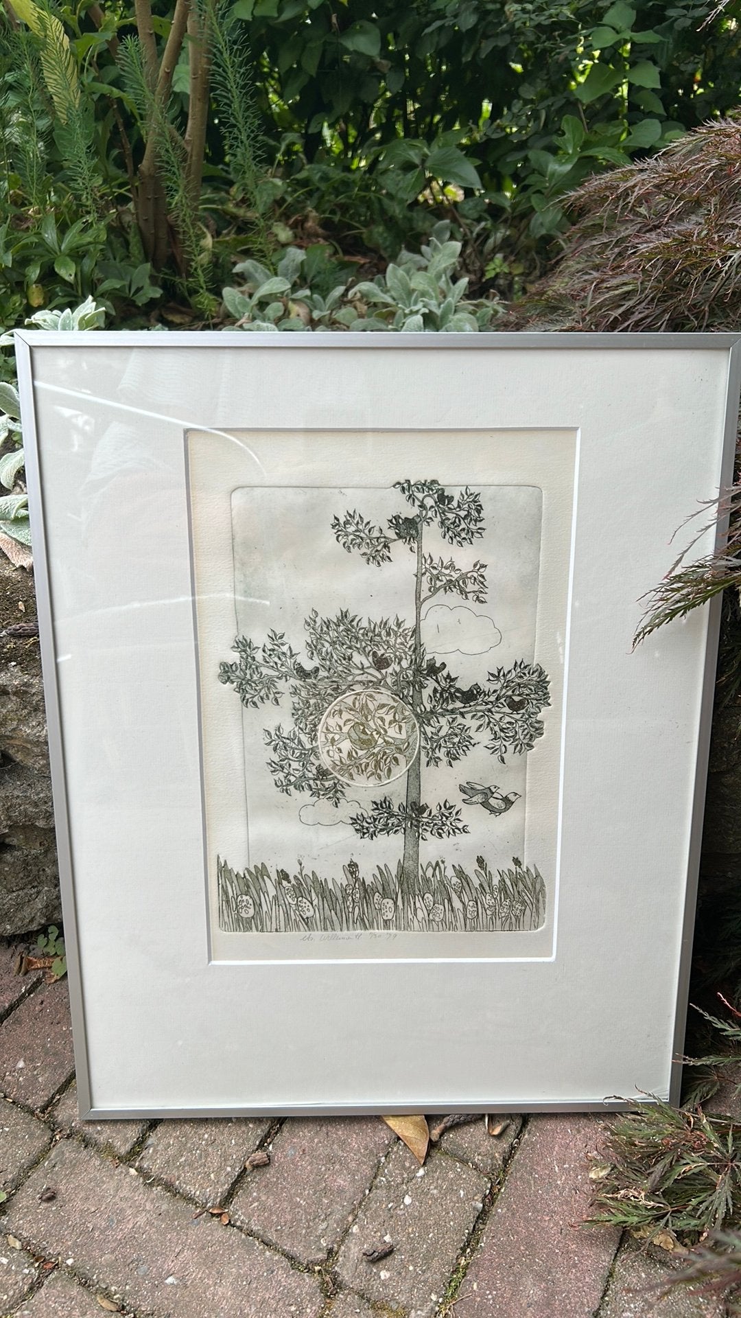 Ets Willemien Holterman 11/30 1979 vogels in boom, Genummerd, Ophalen of Verzenden, Flora en Fauna, 1950 - 1999
