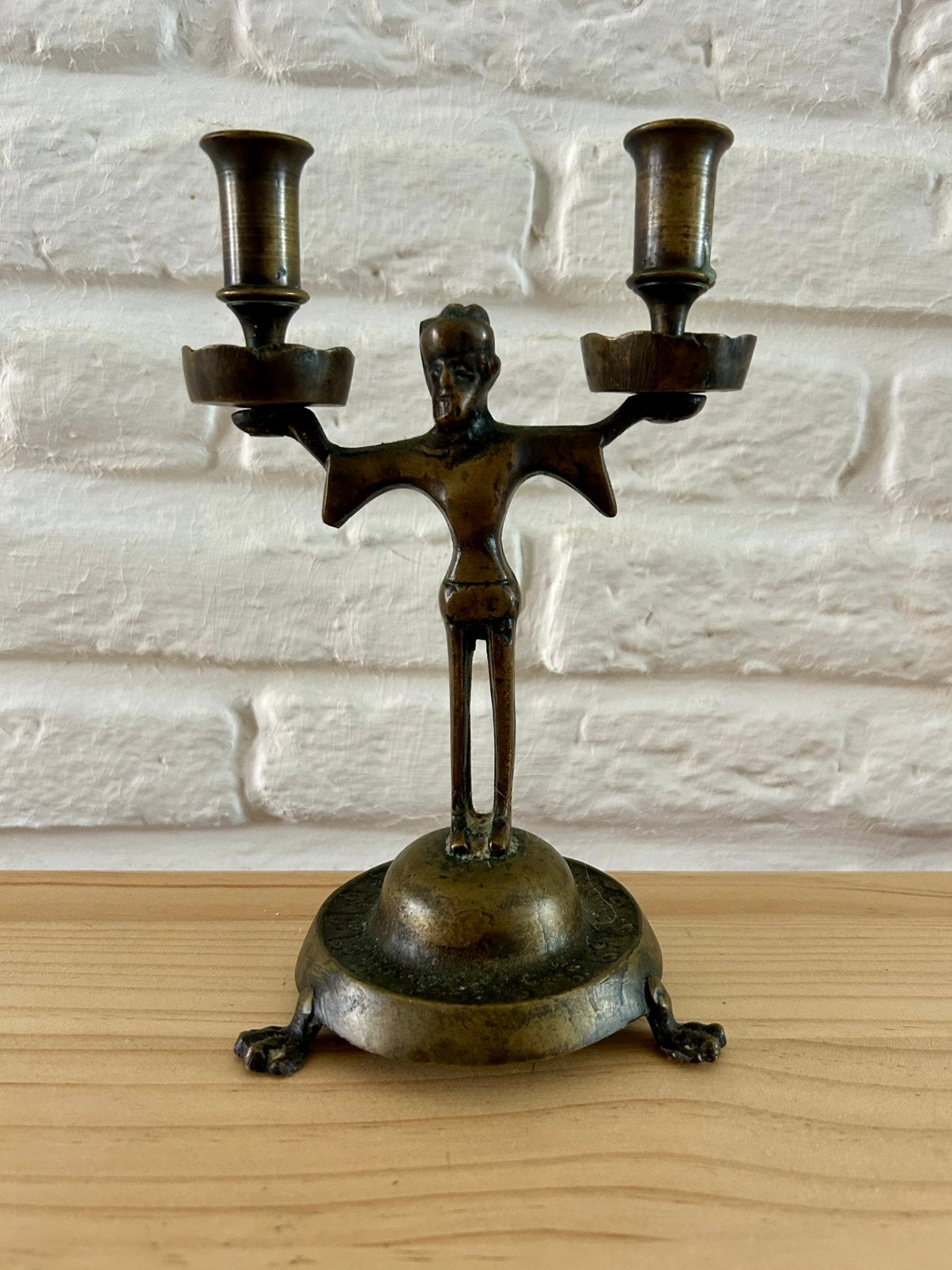 Bronzen kandelaar, Antiek en Kunst, Antiek | Kandelaars, Ophalen of Verzenden, Koper of Brons