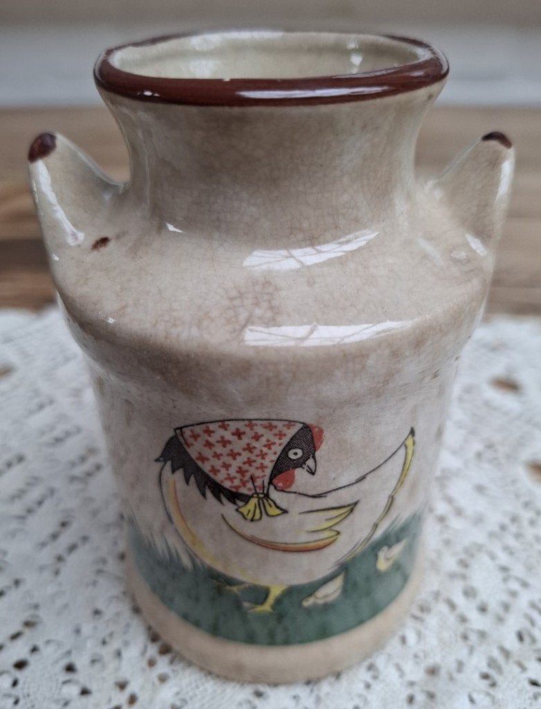 Beboterd vintage melk potje met kip en kuikentjes, PASEN, Ophalen of Verzenden