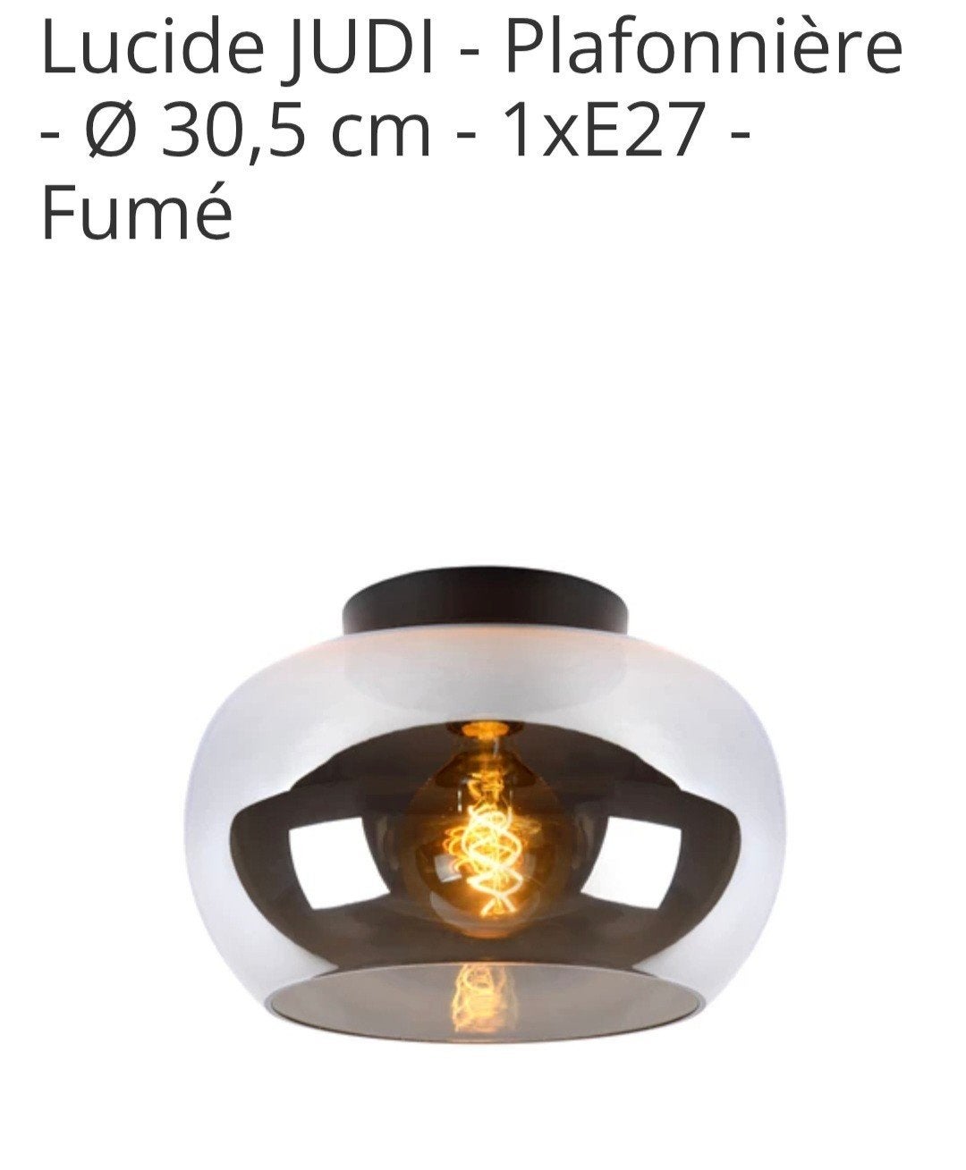 Lucide Judi Plafondlamp - Ø 30,5 cm - Fumé Glas, Ophalen, Dimbaar, Modern, Plafondlamp