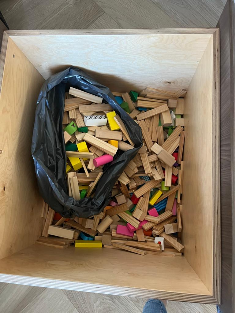 Grote partij kapla en houten bouwblokken, diverse kleuren, Ophalen, Gebruikt, Overige merken