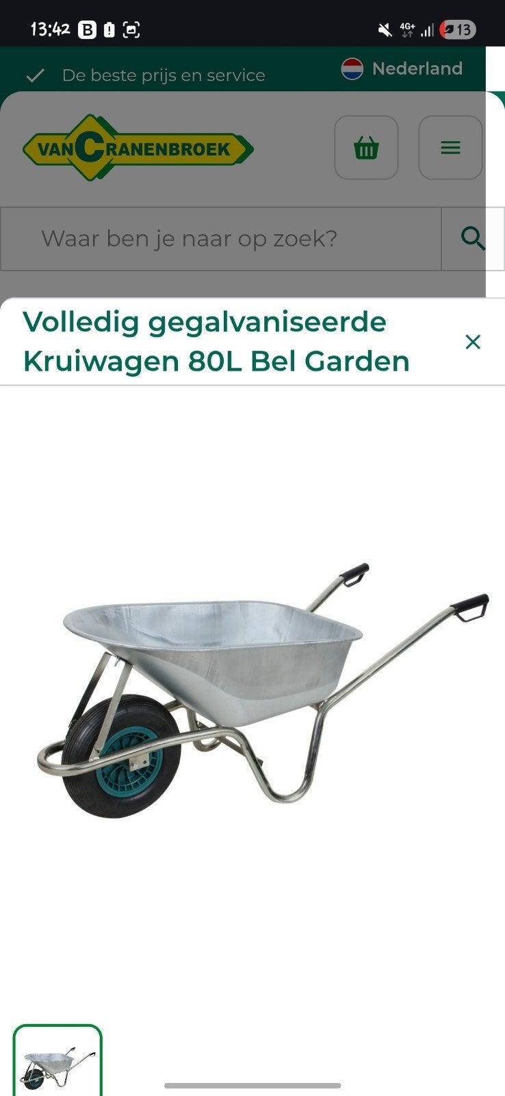 Nieuwe kruiwagen 80L - Ongebruikt, Ophalen, Eenwielig, Nieuw, Top Garden