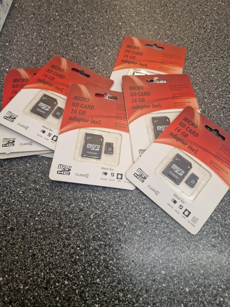 Micro SD Kaart 16 GB met Adapter - Nieuw in Verpakking, Audio, Tv en Foto, Fotografie | Geheugenkaarten, Nieuw, Ophalen of Verzenden