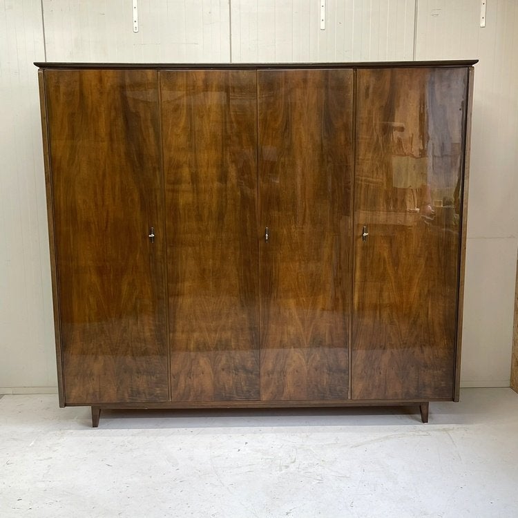 Vintage 4 deurs kledingkast `50/60 Chestnut gloss demontabel, Ophalen, Met deur(en), Gebruikt, Onbekend