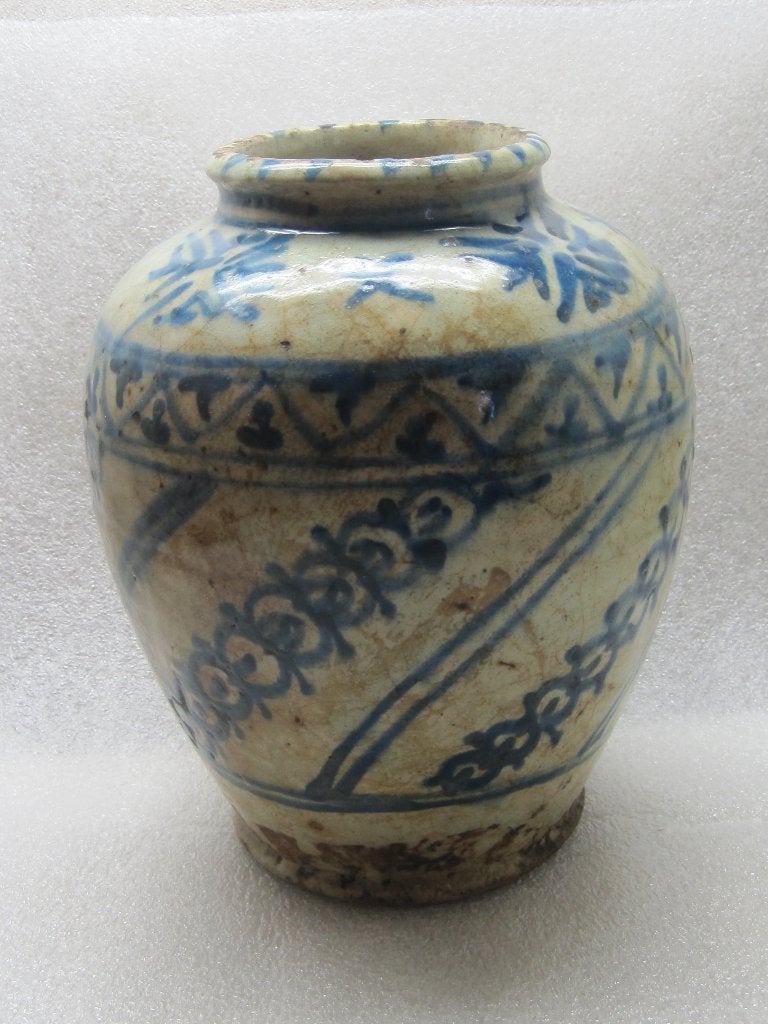 Perzisch ca 1800 blauw wit vaas voorraadpot Persian jar 28cm, Antiek en Kunst, Antiek | Vazen, Ophalen