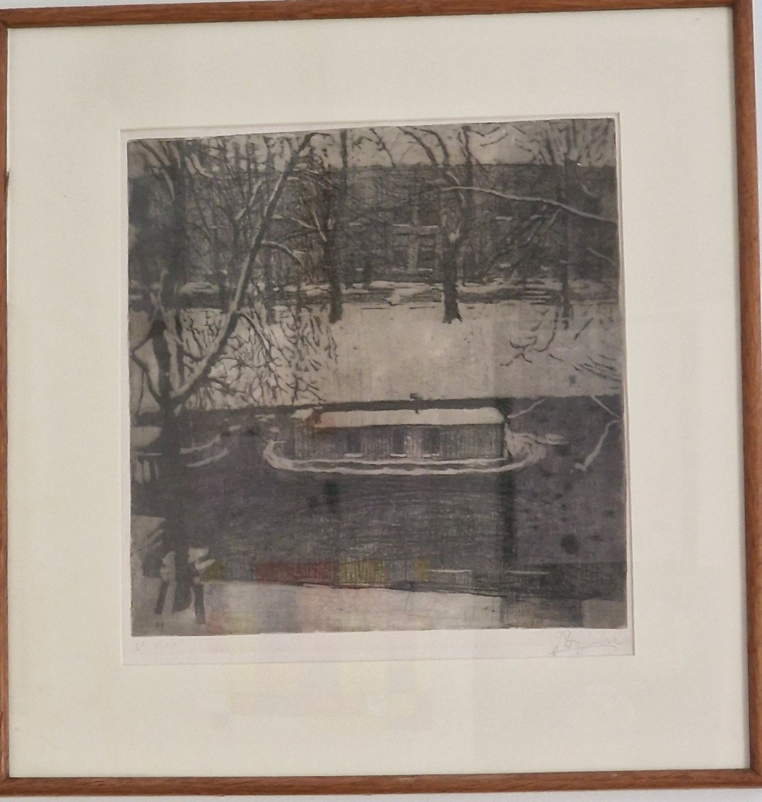 Johan Dijkstra - Spilsluizen Groningen (1922, 1e staat), Antiek en Kunst, Ets, Stadsgezicht, Ingelijst, Ophalen of Verzenden