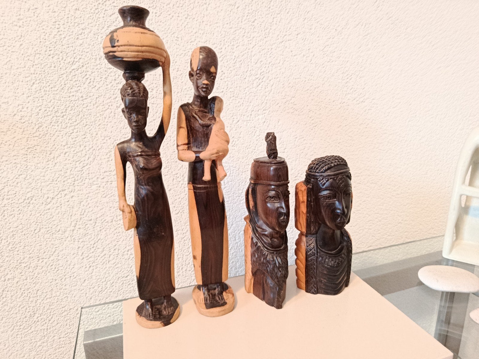 4 stuks Afrikaans houtsnijwerk, Antiek en Kunst, Kunst | Niet-Westerse kunst, Hout, Bruin, Afrika, Ophalen of Verzenden