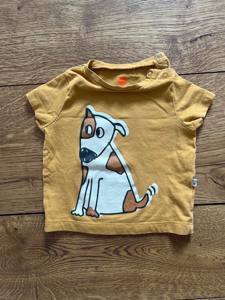 Geel HEMA t-shirt maat 62 met schattige hond print, Ophalen, Gebruikt, Jongetje of Meisje