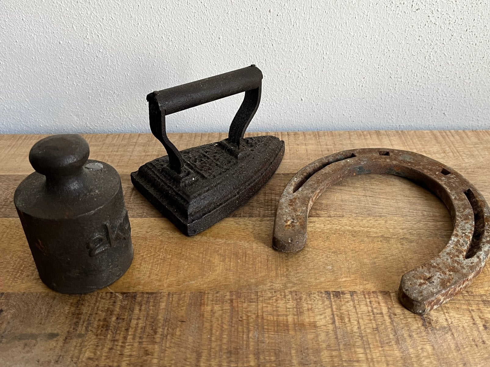 antiek ijzeren kalibratiegewicht, strijkijzer, hoefijzer, Antiek en Kunst, Ophalen of Verzenden