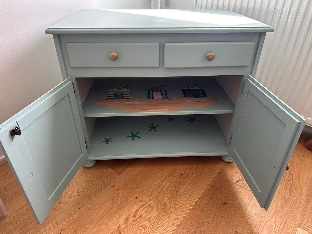Vintage commode kastje in strand stijl, 1 of 2 laden, Vintage, Zo goed als nieuw, Minder dan 100 cm