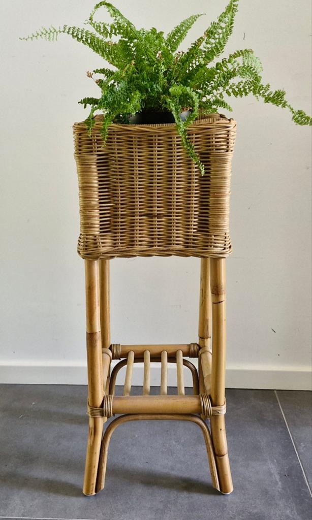 Rotan rieten plantenstandaard - Vintage look, Huis en Inrichting, Woonaccessoires | Overige, Vintage, Gebruikt, Ophalen of Verzenden