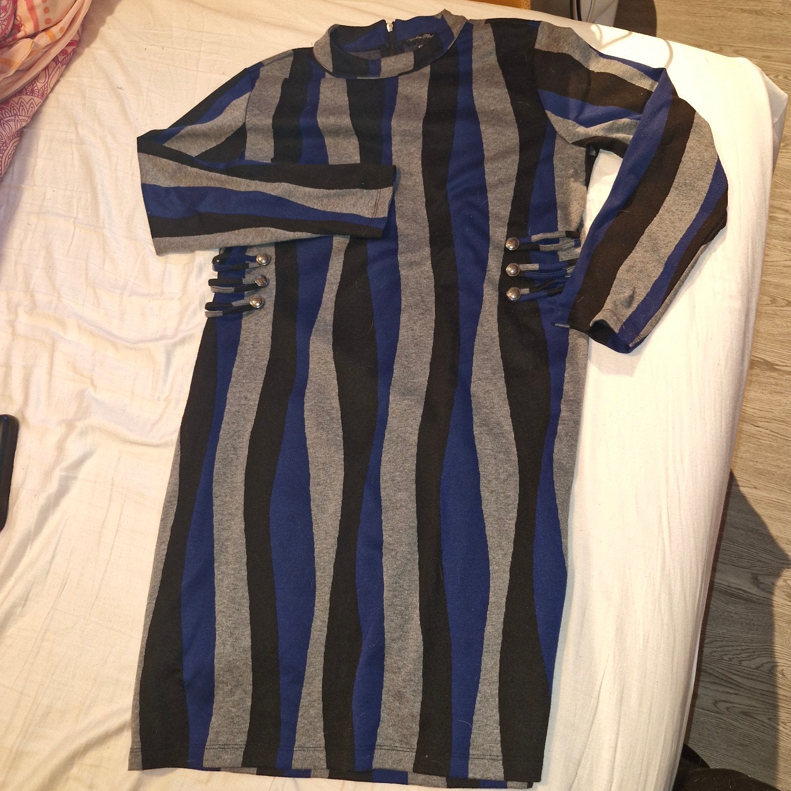 Sophia Perla jurk maat 42 blauw/zwart/grijs gestreept, Blauw, Maat 42/44 (L), Nieuw, Ophalen of Verzenden