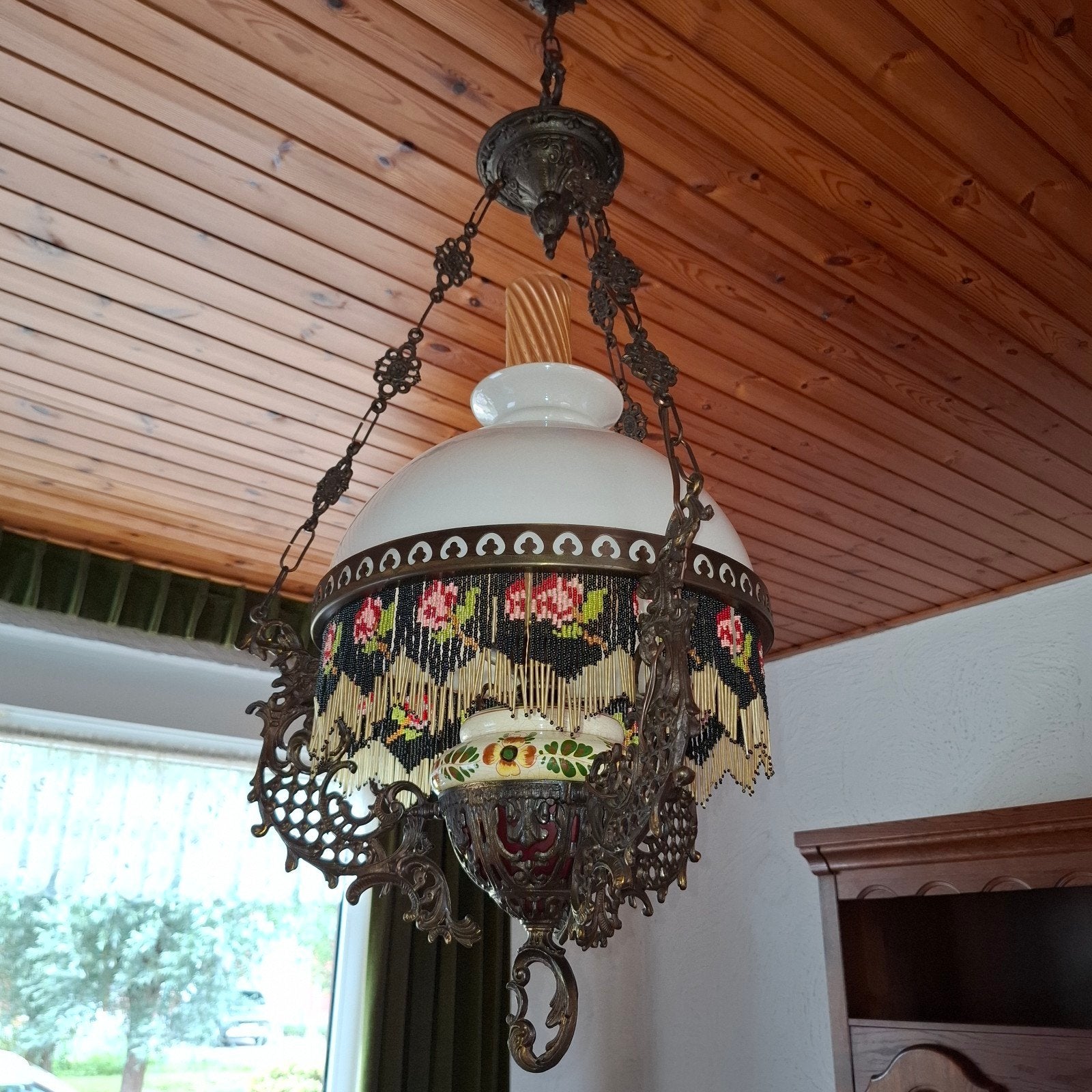 Prachtige Vintage Hanglamp met Unieke Details, Ophalen, Gebruikt, Vintage, Klassiek, Bohemian, E27 (groot)