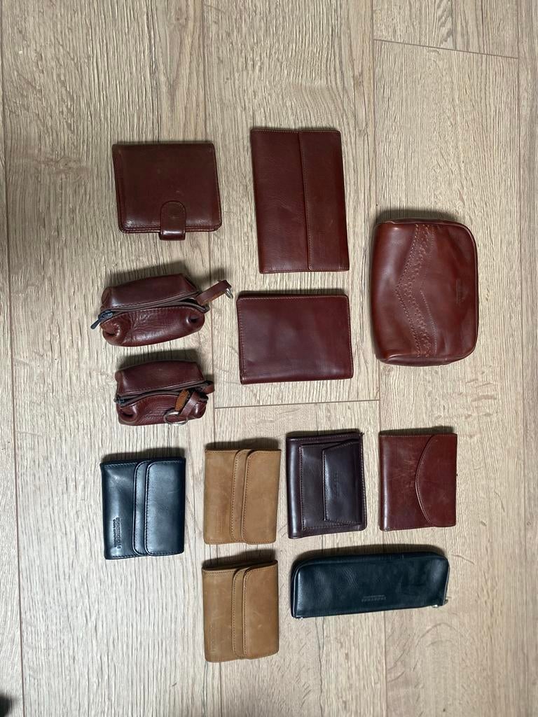 Partij van 11 leren portemonnees en etuis, Sieraden, Tassen en Uiterlijk, Portemonnees, Overige merken, Bruin, Nieuw, Ophalen of Verzenden