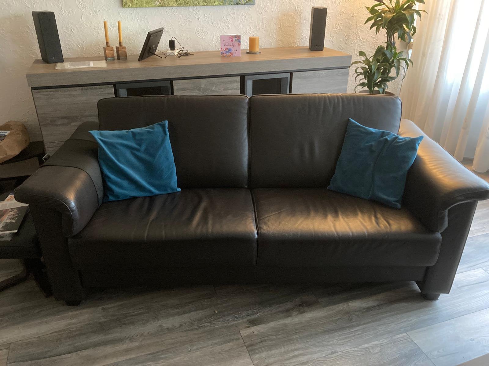 Bruine leren bank, Ophalen, Zo goed als nieuw, 75 tot 100 cm, Leer