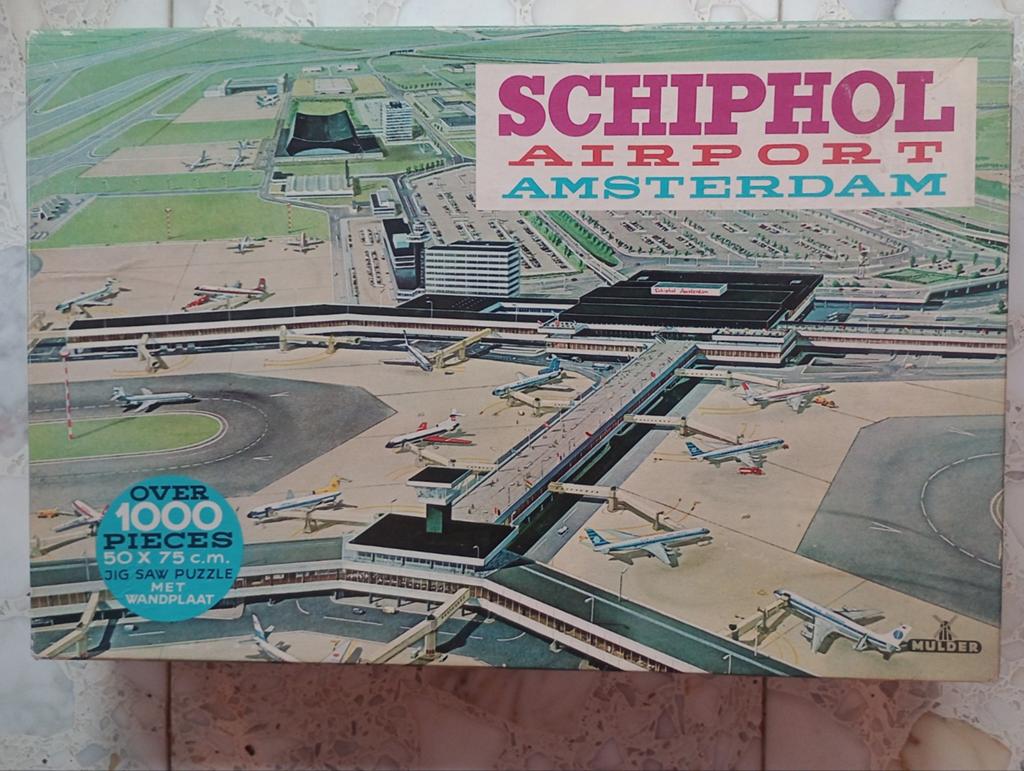 Vintage Schiphol Airport Amsterdam Legpuzzel (1000+ stukjes), Ophalen of Verzenden, Meer dan 1500 stukjes, Gebruikt, Legpuzzel