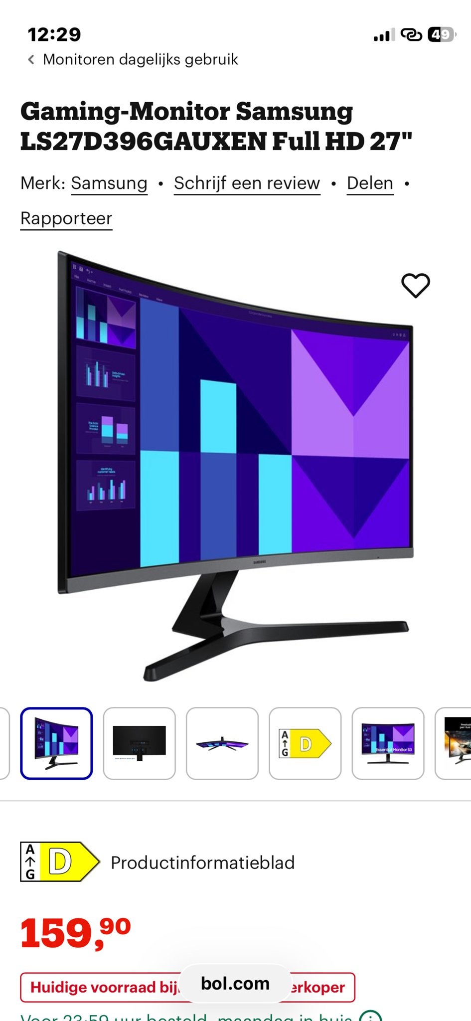 Samsung Gaming Monitor LS27D396GAUXEN Full HD 27", Gaming, HDMI, 101 t/m 150 Hz, Curved