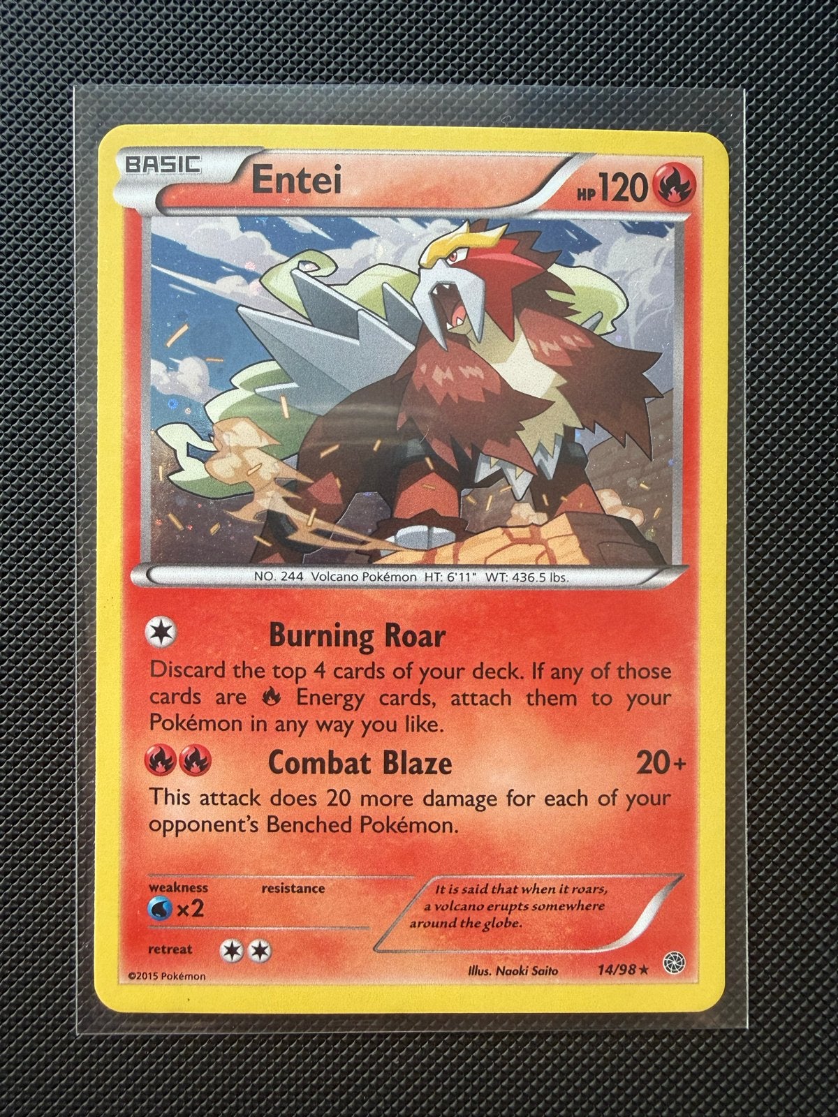 Entei Pokémon Kaart (Basic, HP120) - 14/98, Ophalen of Verzenden, Zo goed als nieuw, Losse kaart