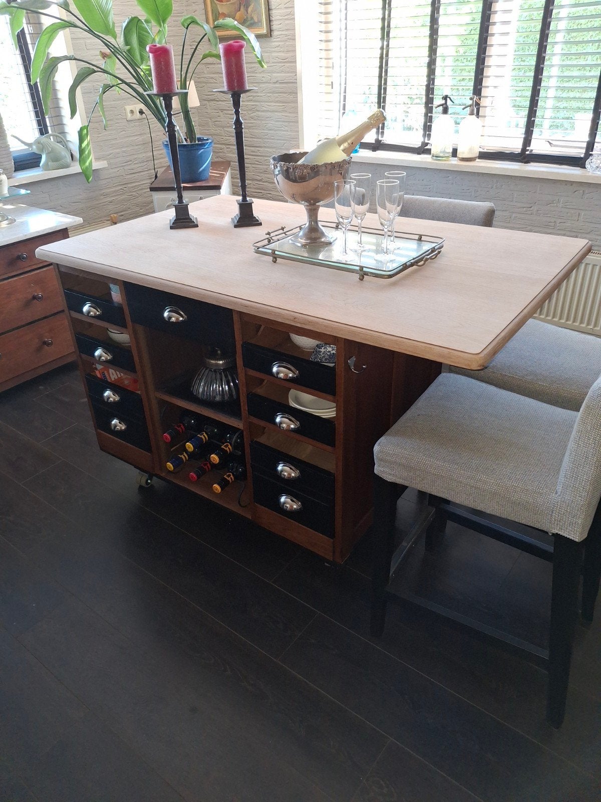 Mass houten Keukeneiland met eetbar - Roomdivider - Toonbank, Ophalen