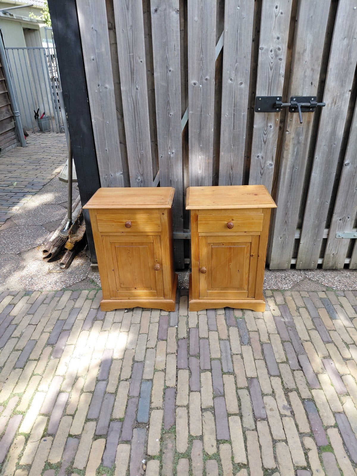 2 grenen nachtkastjes, Huis en Inrichting, Ophalen, Zo goed als nieuw, Minder dan 45 cm