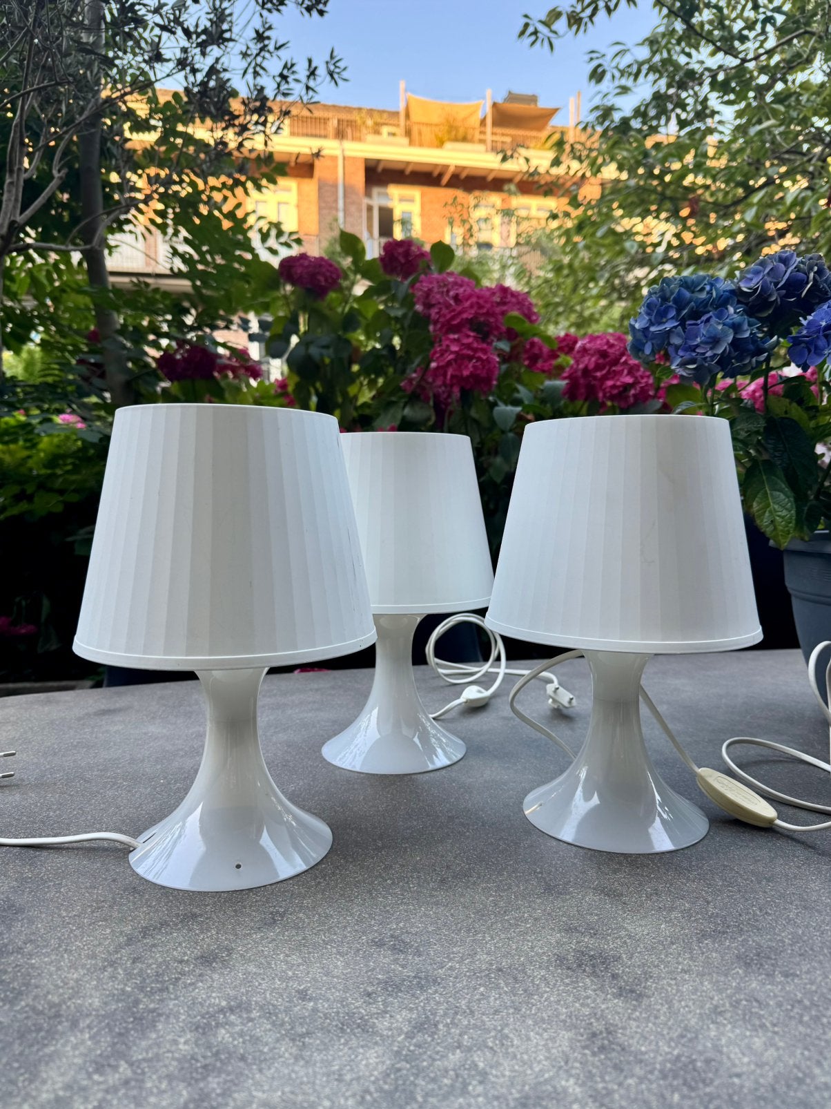 Set van 3 LAMPAN witte tafellampen - IKEA, Ophalen, Kunststof, Gebruikt, E14 (klein)