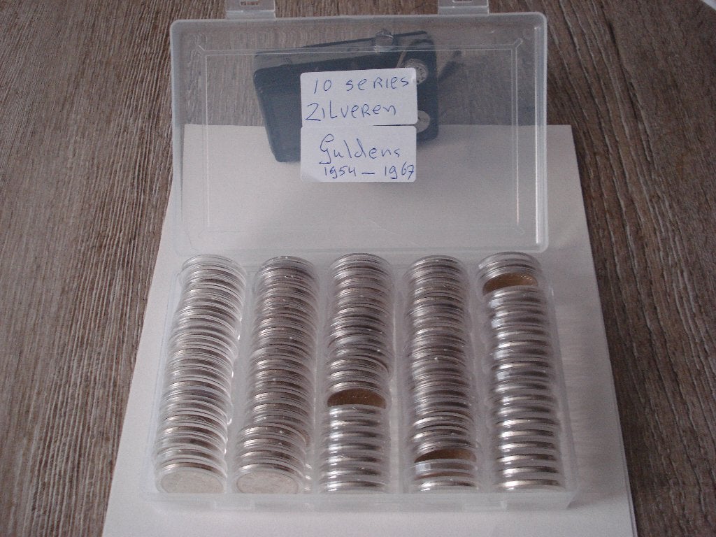 10 SERIES ZILVEREN GULDENS 1954/1967 IN LUXE BOX, 1 gulden, Koningin Juliana, Setje, Zilver