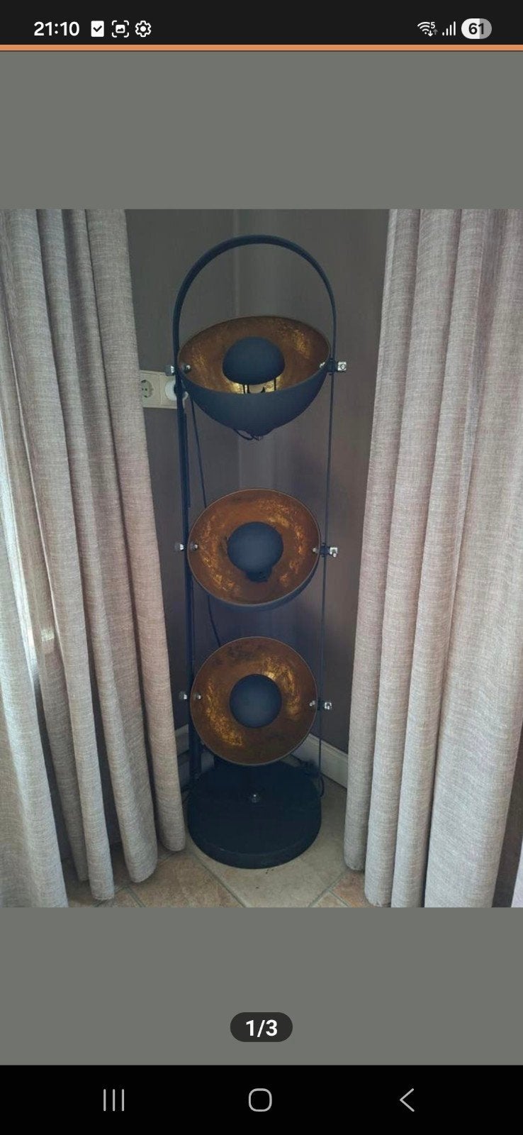 Moderne staande lamp met 3  schalen, Huis en Inrichting, Lampen | Vloerlampen, Ophalen, Gebruikt, Modern, Industrieel, Metaal