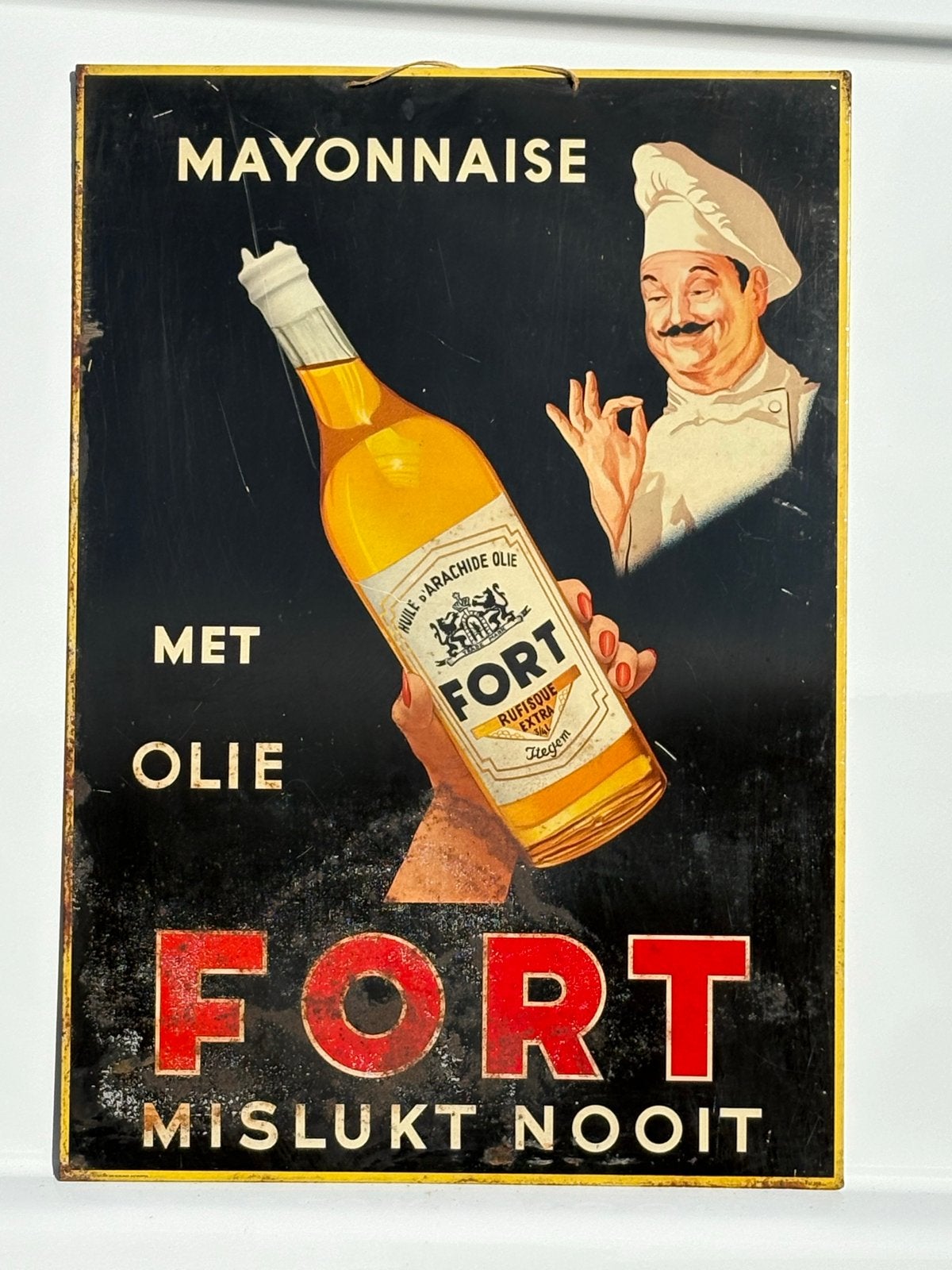 Vintage Emaille Reclamebord Fort Mayonnaise Olie 1958, Ophalen of Verzenden