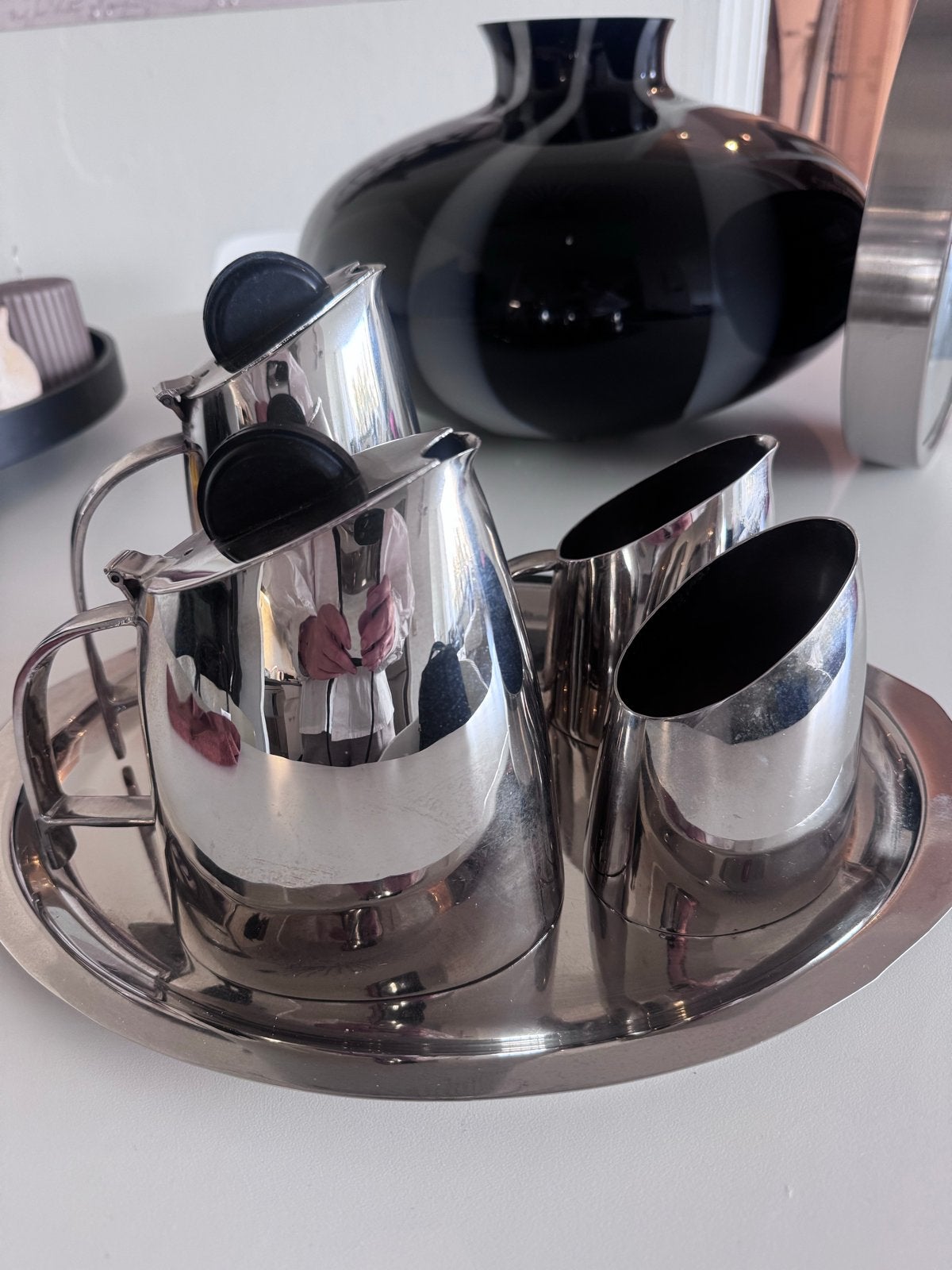 Art Deco Bauhaus Stijl Verzilverd Koffie en Thee Servies, Antiek en Kunst, Ophalen of Verzenden, Zilver