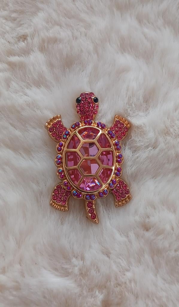 Schildpad Broche met Roze Kristallen, Sieraden, Tassen en Uiterlijk, Broches, Overige materialen, 4 tot 7 cm, Nieuw, Ophalen of Verzenden