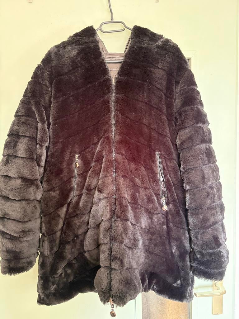 Omkeerbare jas met imitatiebont - Maat 52, Ophalen, Zo goed als nieuw, Maat 46/48 (XL) of groter, Zwart