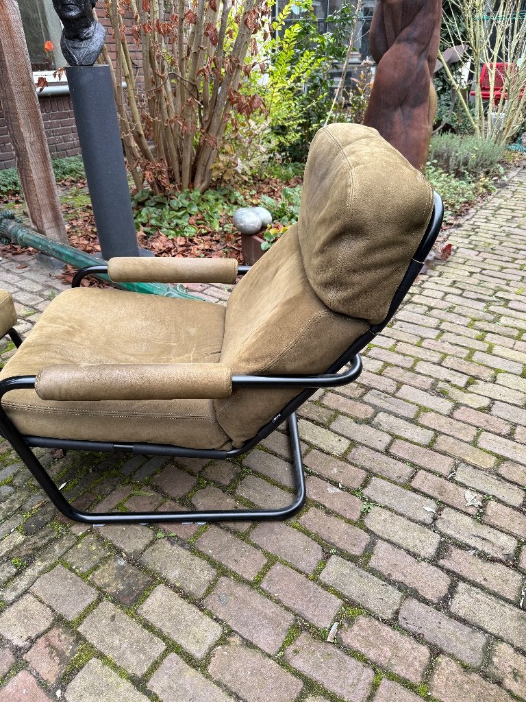 Jan de Bouvrie meneer Obermann fauteuil met hocker, Ophalen, Gebruikt, 75 tot 100 cm, 50 tot 75 cm