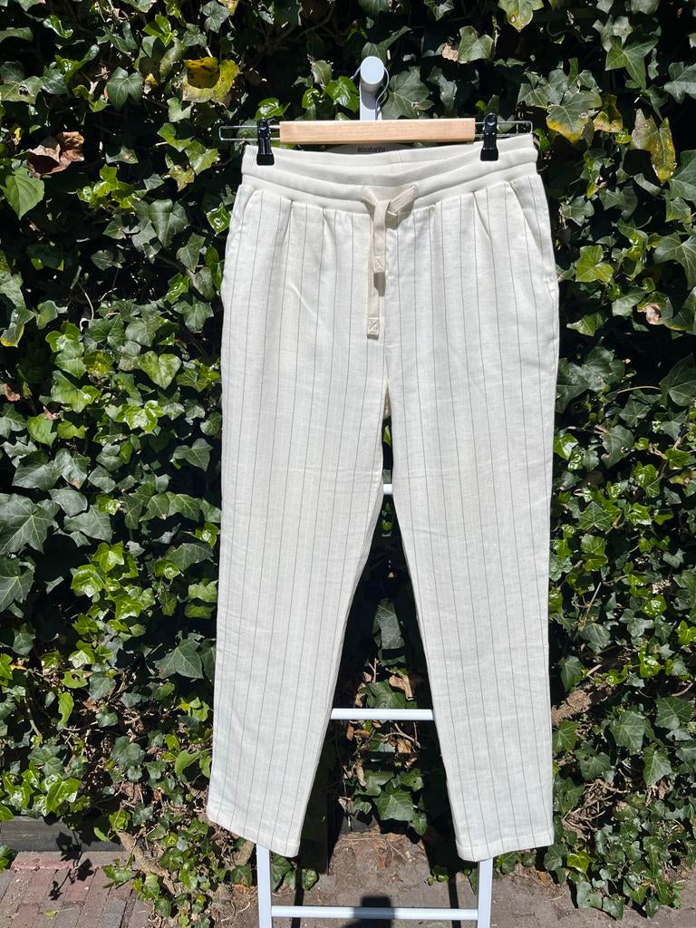 MOSCOW Witte Linnen Broek met lichte streep - Maat M, Maat 38/40 (M), Wit, Ophalen of Verzenden, Lang