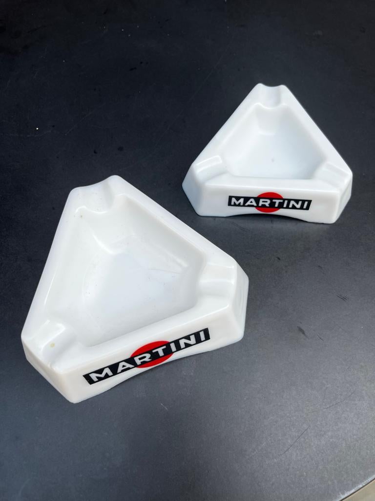 Set van 2 vintage Martini asbakken opaal glas gemerkt, Ophalen of Verzenden, Gebruikt, Asbak