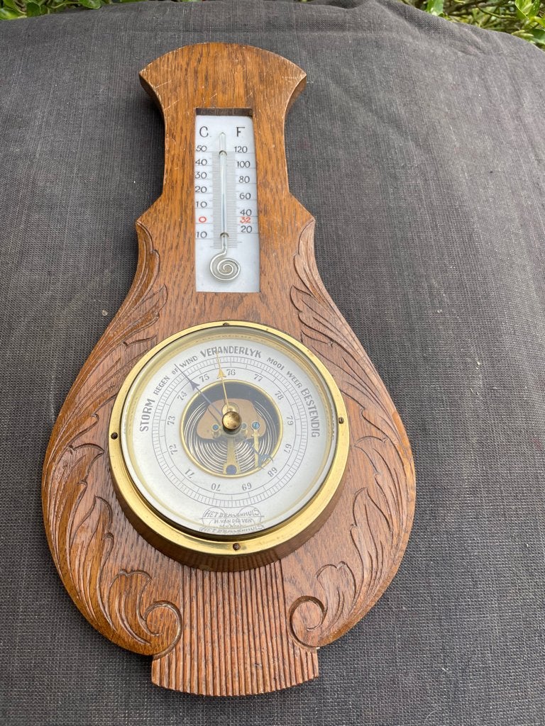 antieke houten Barometer met Thermometer., Ophalen