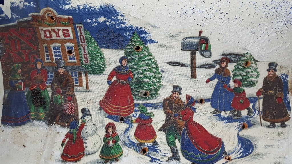 Vintage kerstdecoratie: stenen dakpan met kersttafereel. W3, Tweedehands verkoop, Tweedehands verkoop, Gebruikt, Ophalen of Verzenden