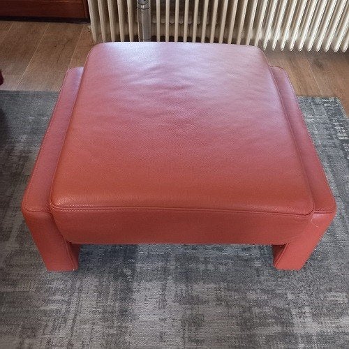 Hocker van leer brique, Huis en Inrichting, Banken | Voetenbanken en Poefen, Ophalen, Gebruikt, 125 cm of meer, Vierkant