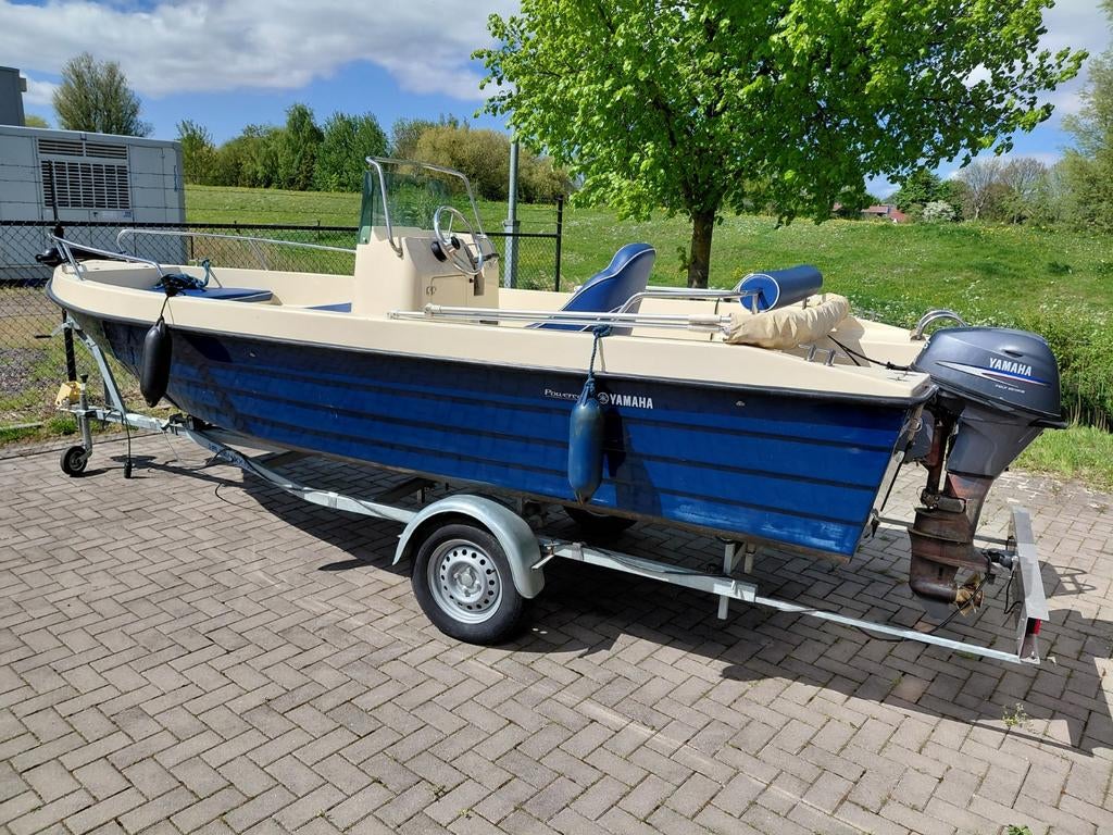 4 FAMILY 5.15m consolesloep + yamaha 15 pk 4 takt en trailer, Ophalen, 10 tot 30 pk, Zo goed als nieuw, Elektrische start
