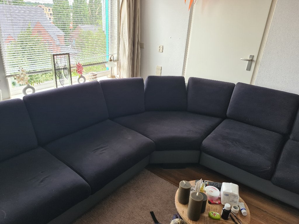 Gratis af te halen hoekbank donkerblauw, Ophalen, Gebruikt, Hoekbank, 75 tot 100 cm