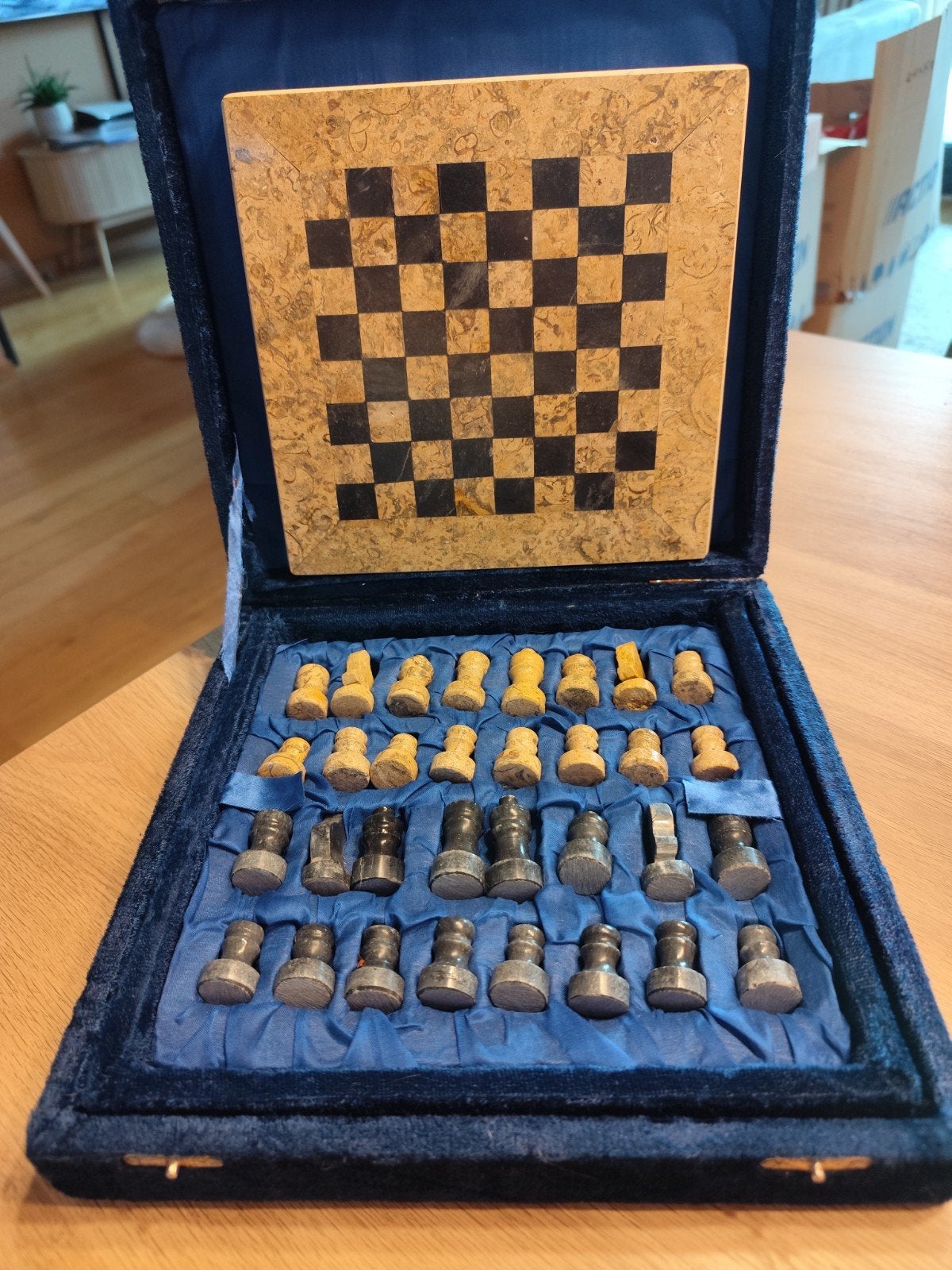 Prachtig marmeren schaakspel - zonder beschadigingen!, Een of twee spelers, Ophalen of Verzenden, Gebruikt, Onbekend