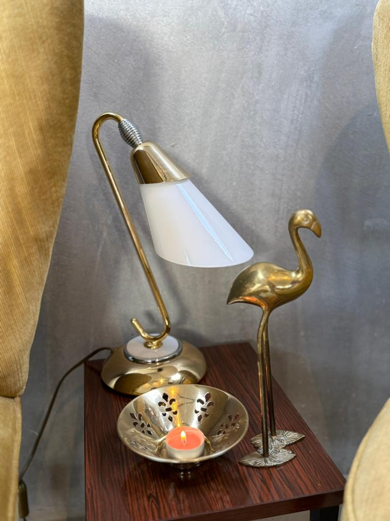 Mid Century messing  bureaulamp / tafellamp, Overige materialen, Q, Q, Ophalen of Verzenden