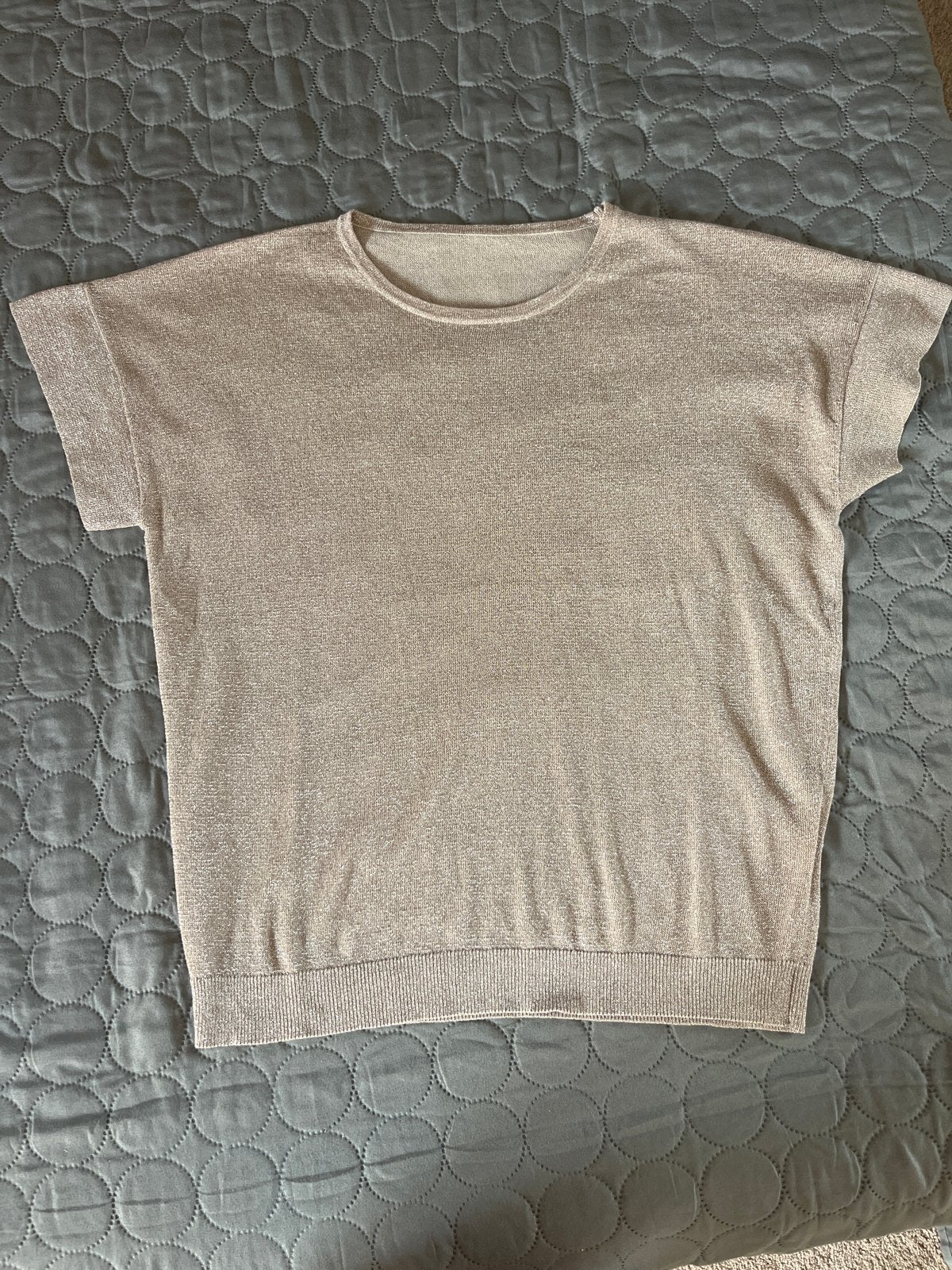 Mooie zandkleur/glitter top met met korte mouwen - Maat 38, Kleding | Dames, Maat 38/40 (M), Nieuw, Ophalen of Verzenden, Korte mouw
