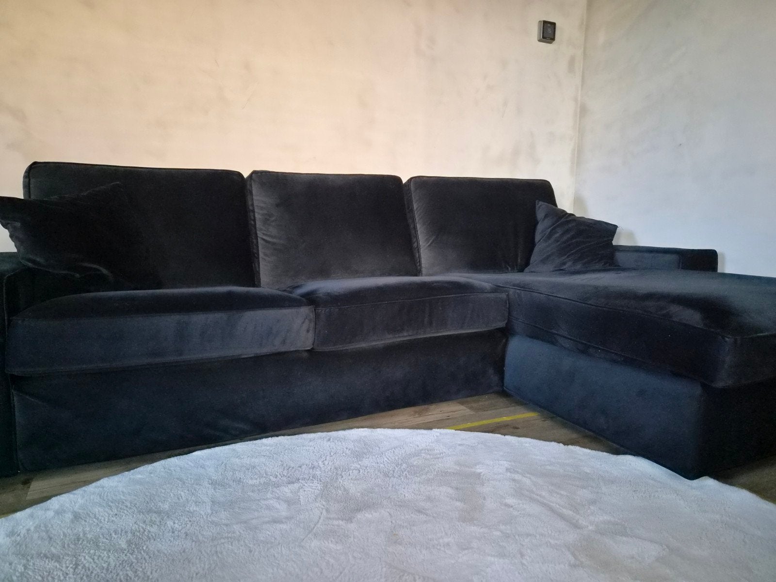IKEA KIVIK Hoekbank met chaise longue, zwart, Ophalen, Hoekbank, 300 cm of meer, Zo goed als nieuw