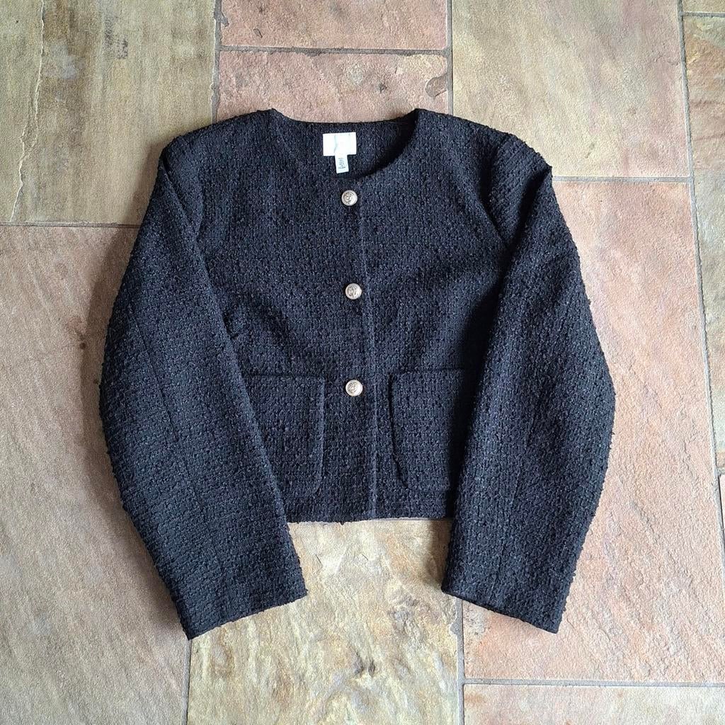 Bouclé jasje - H&M - Maat L, H&M, Zwart, Maat 42/44 (L), Nieuw
