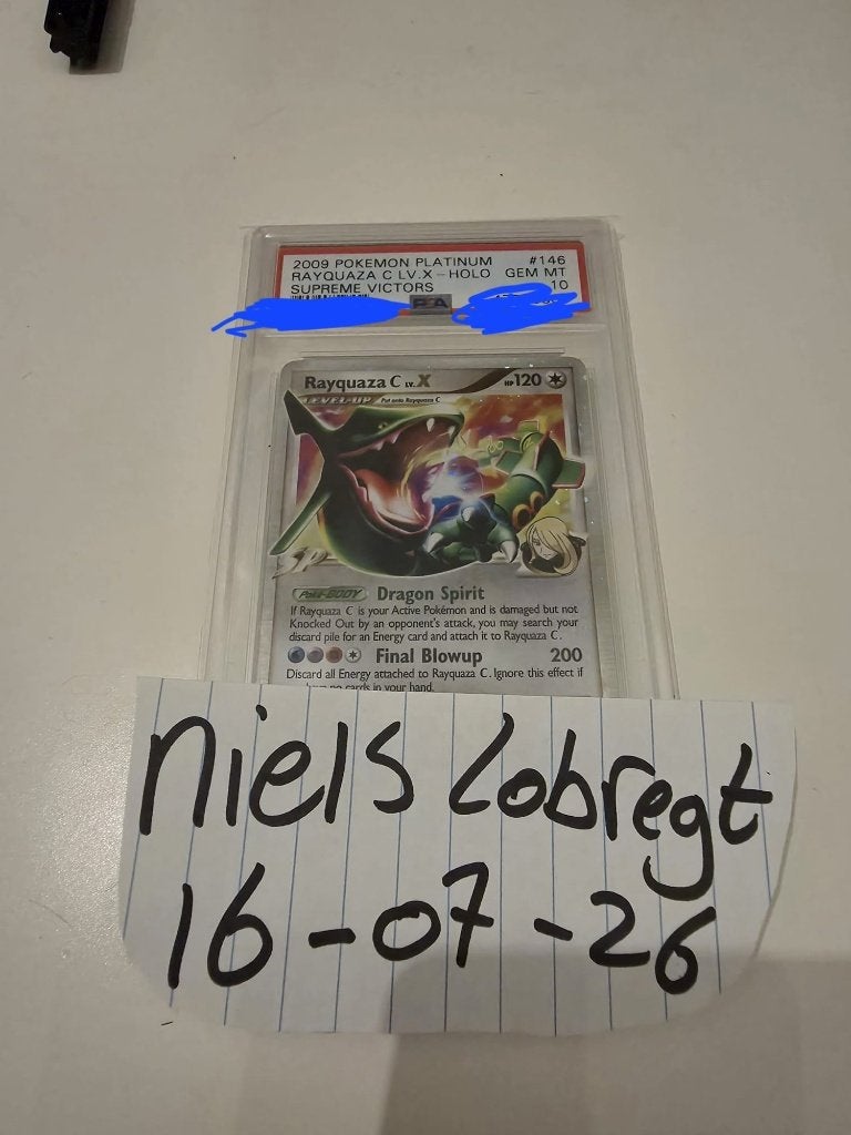 pokemon Rayquaza LV.X psa 10, Ophalen, Zo goed als nieuw, Losse kaart, Foil