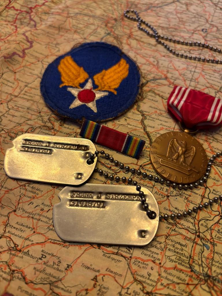 WWII US Air force dogtag set, Ophalen, Luchtmacht, Amerika, Embleem of Badge