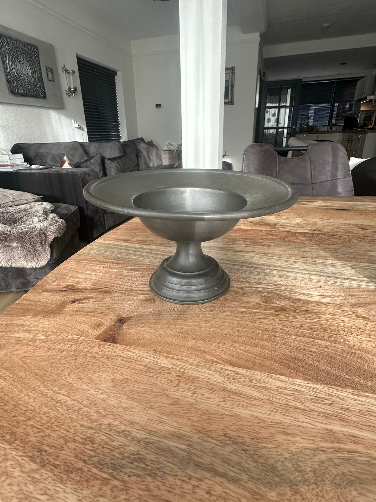 Antieke Tinnen Tazza / Fruitschaal op Voet met Engelmerk, Antiek en Kunst, Ophalen